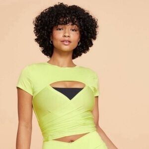 Blogilates reversible bow back tee in lime green